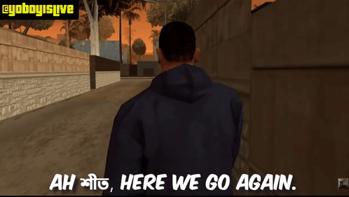 Man Walking Down Street Saying Ah Here We Go Again