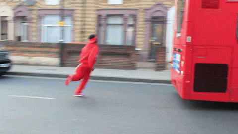 Man Walking Fast To Catch Up Bus GIF
