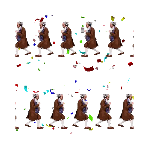 Man Walking In Front Of Red Square With Confetti