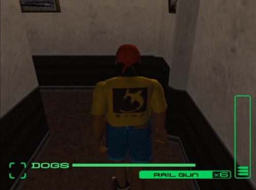 Man Walking in Hallway Dogs and Rail Gun