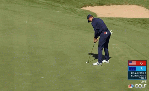 Man Walking On Golf Course With CBS PGA Tour Scoreboard GIF
