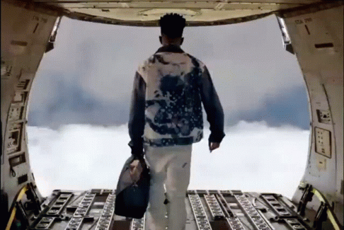 Man Walking Out of Plane Number 1