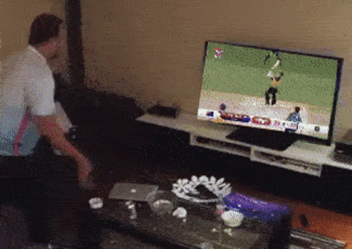 Man Watches Baseball Game On TV GIF