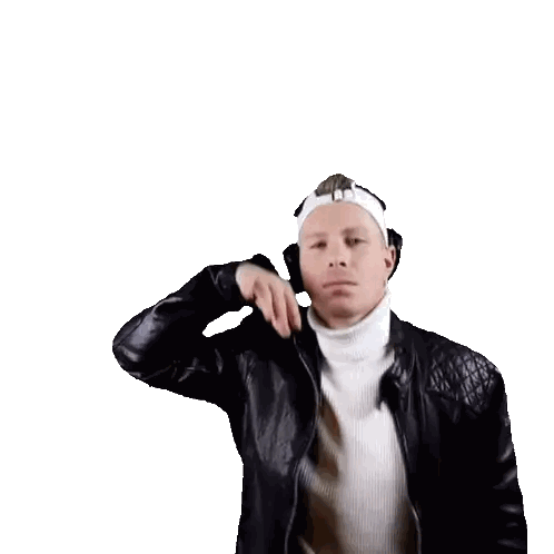 Man Waving Hand in Leather Jacket
