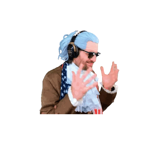Man Waving in Wig and Sunglasses