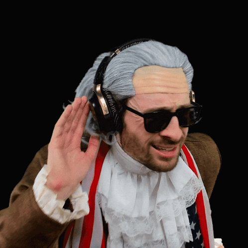 Man Waving with Wig and Headphones