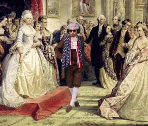 Man Wearing American Flag with Women