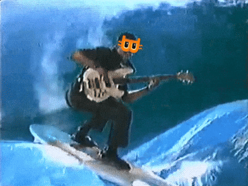 Man Wearing B Mask Playing Guitar on Surfboard