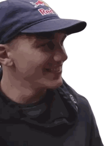 Man Wearing Blue Red Bull Hat