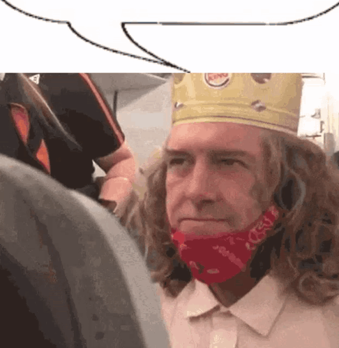 Man Wearing Burger King Crown and Bandana