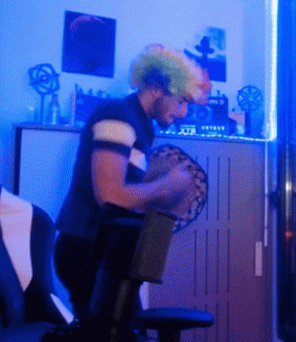 Man Wearing Colorful Wig Disco Dancing GIF