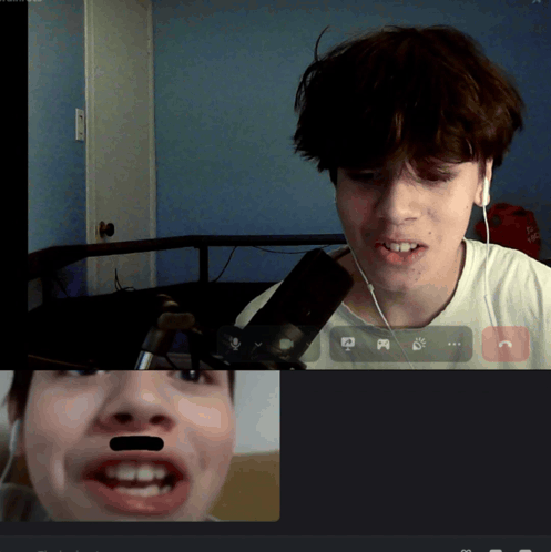 Man Wearing Earbuds on Video Call with Woman