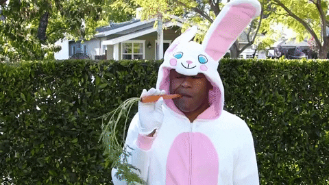 Man Wearing Easter Bunny Costume Eating Carrot GIF