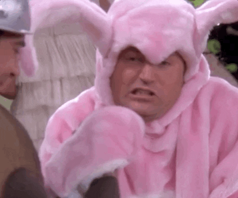 Man Wearing Easter Bunny Suit Seriously Talking GIF