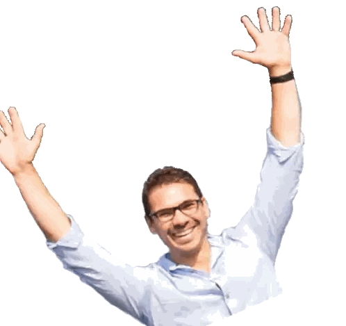 Man Wearing Glasses Holding Hands Up