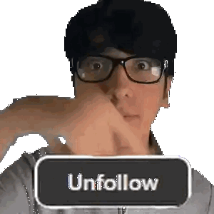 Man Wearing Glasses Holding Unfollow Button