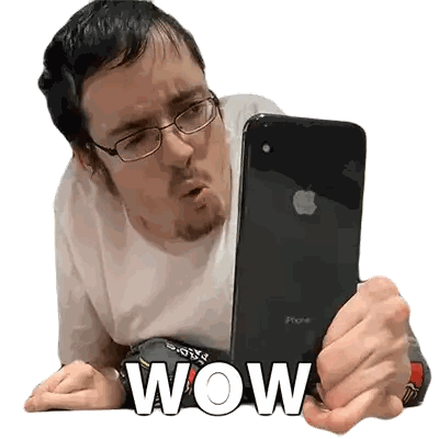 Man Wearing Glasses Looking at iPhone Wow