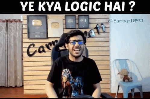 Man Wearing Glasses Sitting in Chair Ye Kya Logic Hai