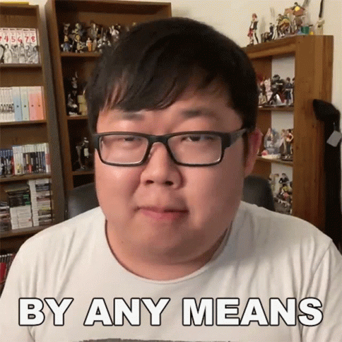 Man Wearing Glasses With Words By Any Means On Shirt GIF