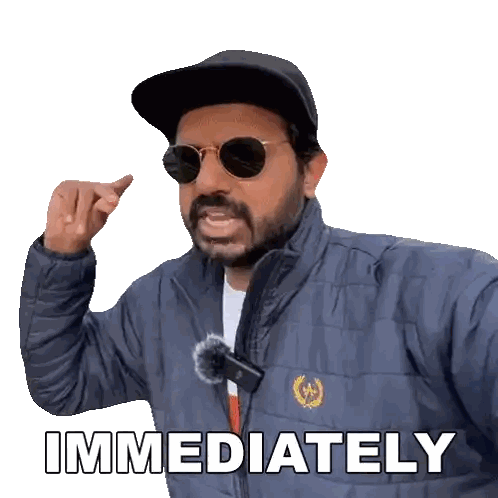 Man Wearing Hat and Sunglasses with Word Immediately