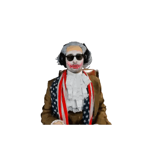 Man Wearing Headphones and American Flag Scarf