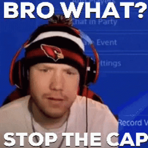Man Wearing Headphones and Cardinals Hat Saying Stop the Cap