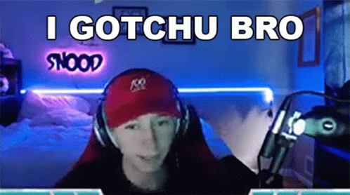 Man Wearing Headphones and Red I Gotchu Bro Hat