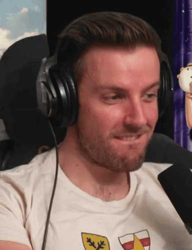 Man Wearing Headphones And Shield T-Shirt GIF