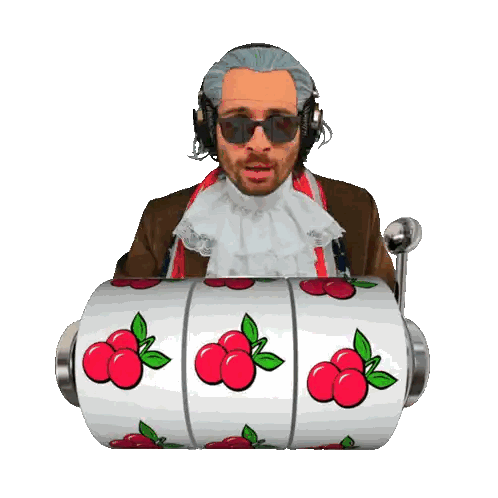Man Wearing Headphones and Sunglasses Behind Slot Machine