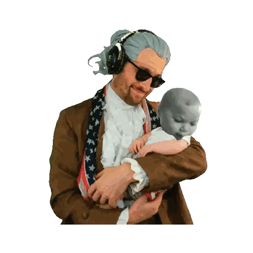 Man Wearing Headphones and Sunglasses Holding Baby
