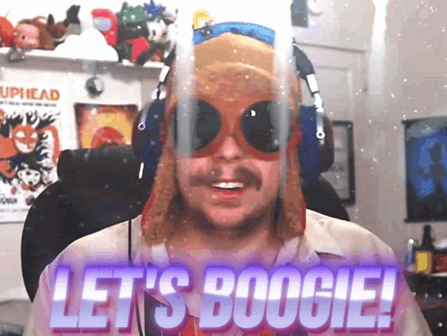Man Wearing Headphones and Sunglasses Says Let's Boogie
