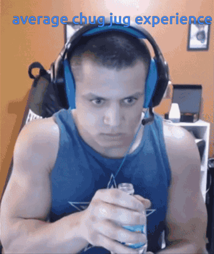 Man Wearing Headphones Holding Water Bottle