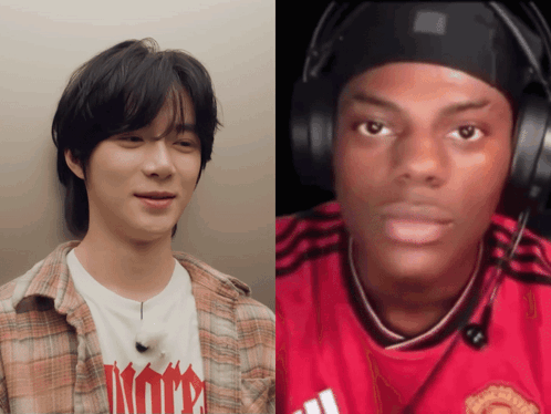 Man Wearing Headphones Next to Man in United Shirt