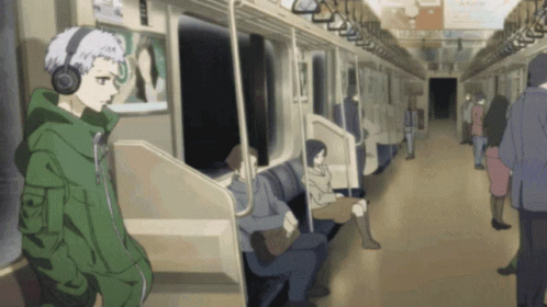 Man Wearing Headphones On Subway GIF