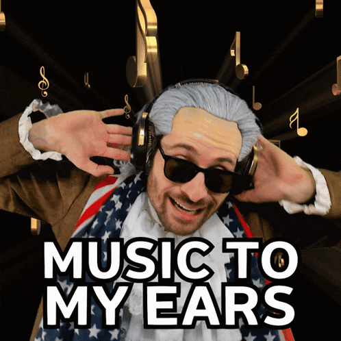 Man Wearing Headphones Saying Music to My Ears