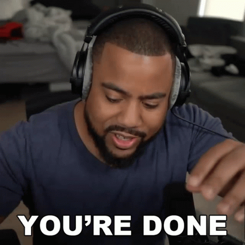 Man Wearing Headphones Saying Youre Done