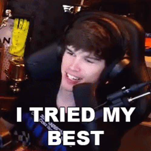Man Wearing Headphones Sitting in Front of Microphone Saying I Tried My Best