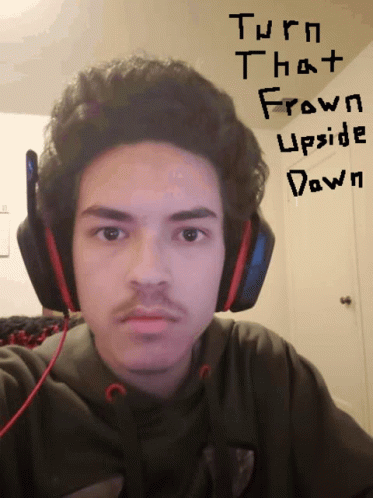 Man Wearing Headphones Turn Frown Upside Down