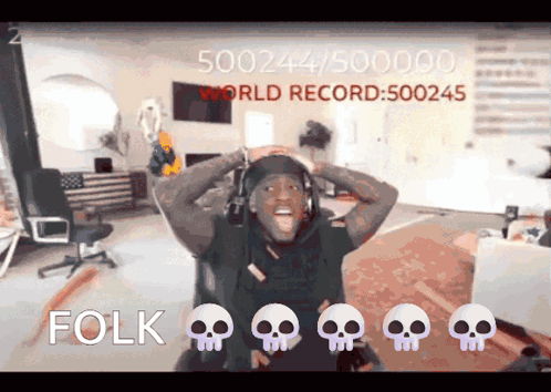 Man Wearing Headphones with Skulls and Folk