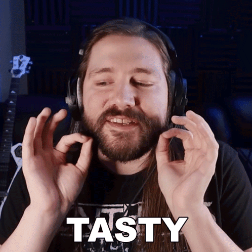 Man Wearing Headphones with Tasty Face