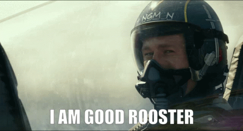 Man Wearing Helmet Saying I Am Good Rooster