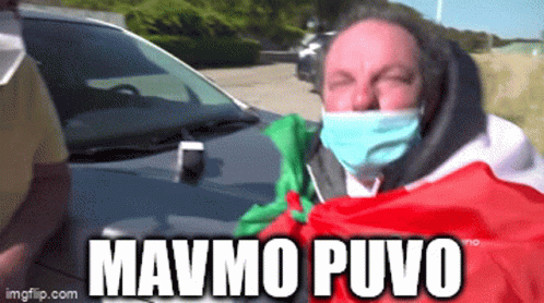 Man Wearing Mask Saying Mavmo Puvo