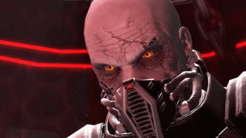 Man Wearing Mask with Red Light