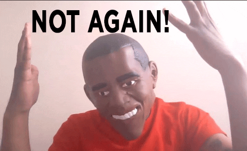 Man Wearing Obama Mask Showing Not Again Gesture GIF