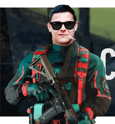 Man Wearing Sunglasses Holding Gun and Cigarette