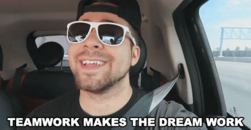 Man Wearing Sunglasses In Car Teamwork Makes Dream Work GIF