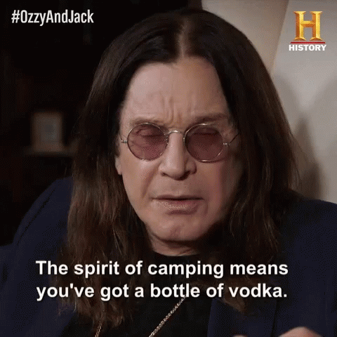 Man Wearing Sunglasses Saying Camping Means Vodka