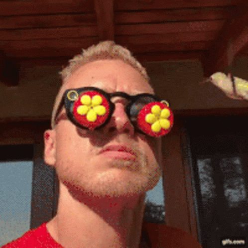 Man Wearing Sunglasses with Flowers