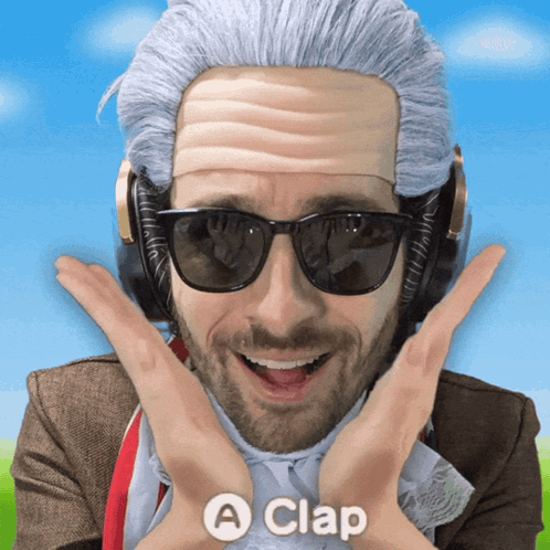 Man Wearing Wig and Sunglasses Saying Clap
