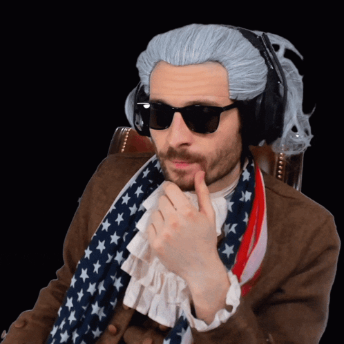 Man Wearing Wig and Sunglasses Shushing